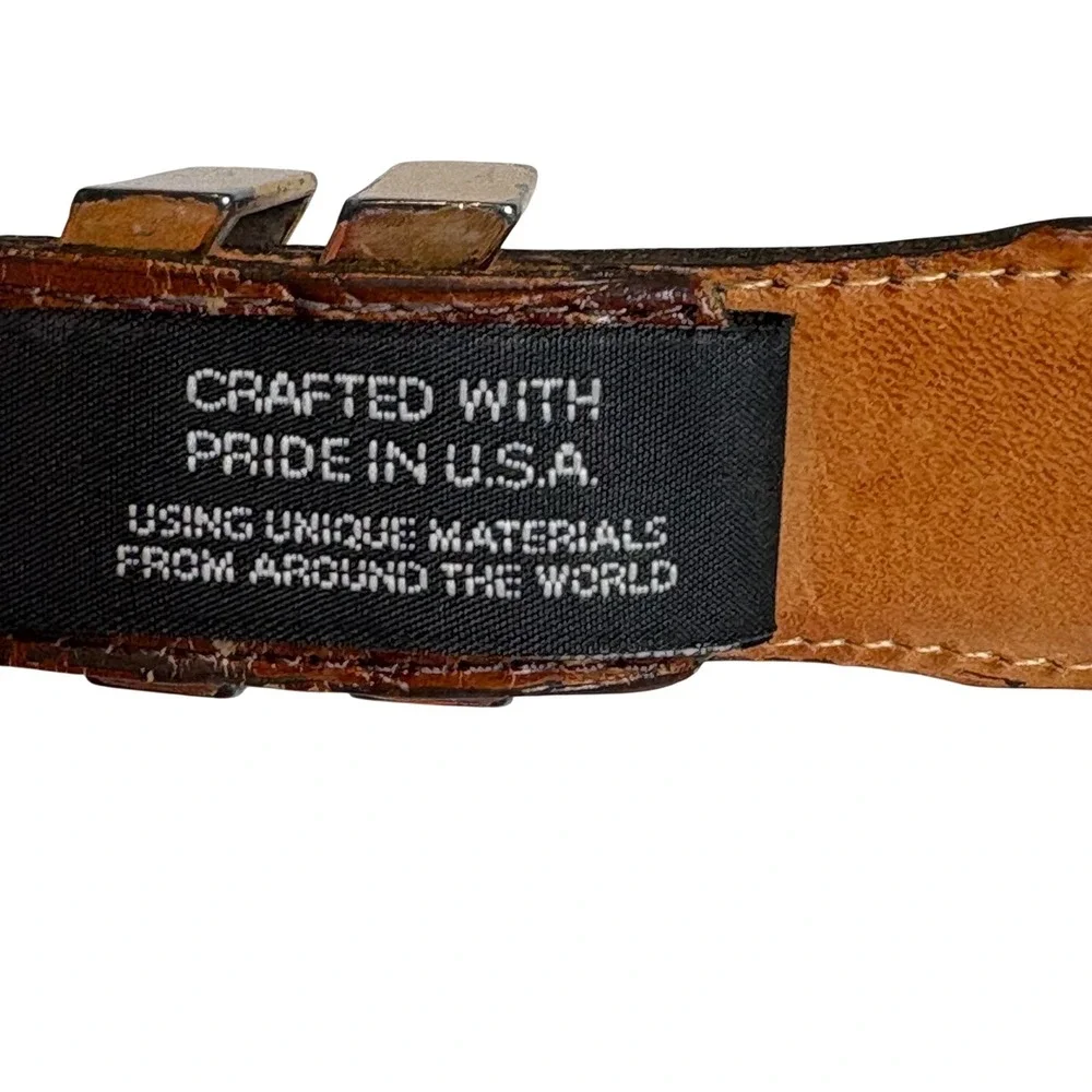 Vintage Brighton ONYX Men's‎ Size 40 Brown Croc Embossed Leather Belt USA Made